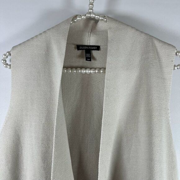 Eileen Fisher Vest Small Knit Open Front  Silk Cotton Oatmeal Beige Sleeveless - Picture 5 of 14